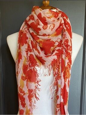 Chan Lu Lightweight Poppy Red French Floral Scarf Wrap